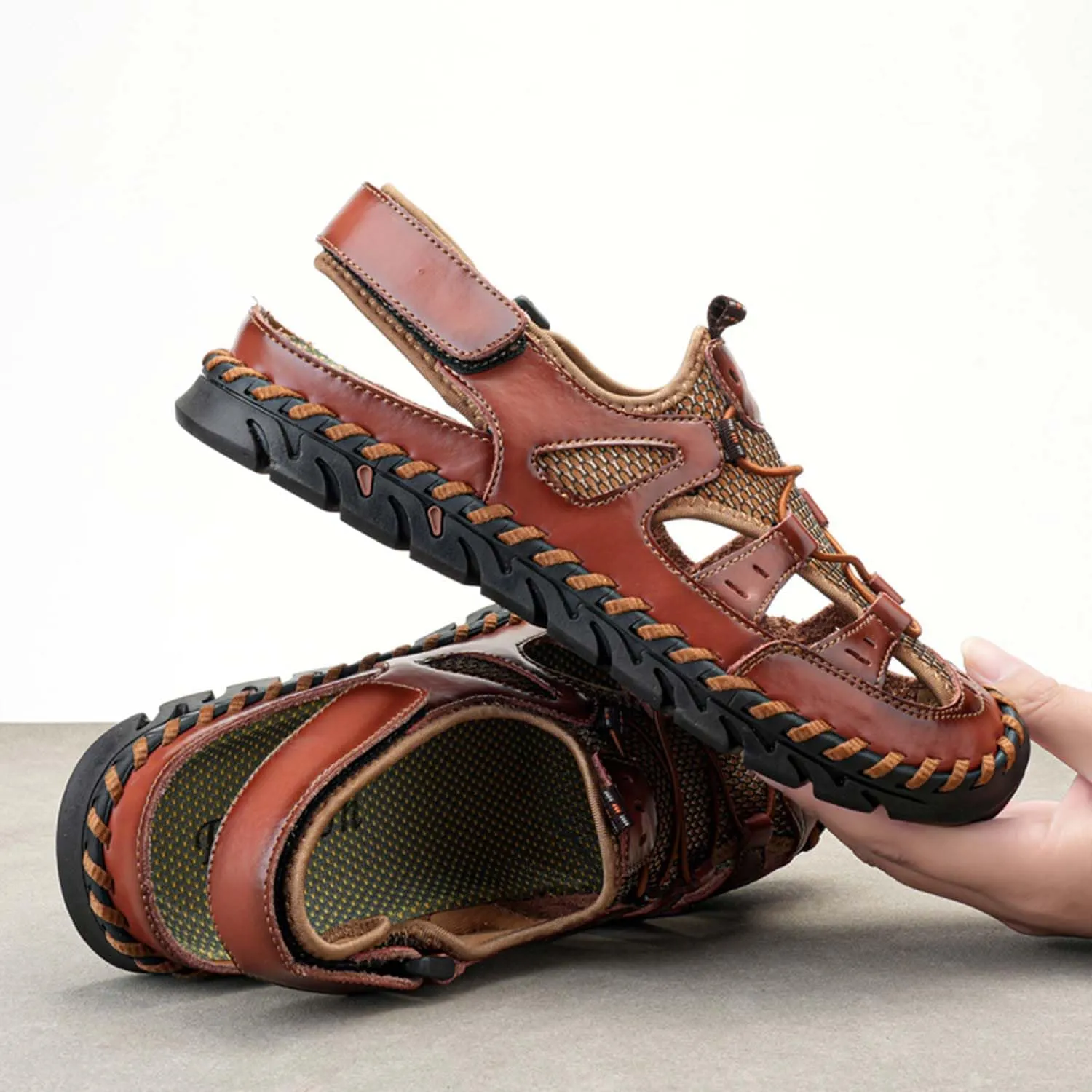 MEBAMY Mens Sport Outdoor Hiking Sandals Closed Toe Athletic Adventure Beach Fisherman Water Sandals Green
