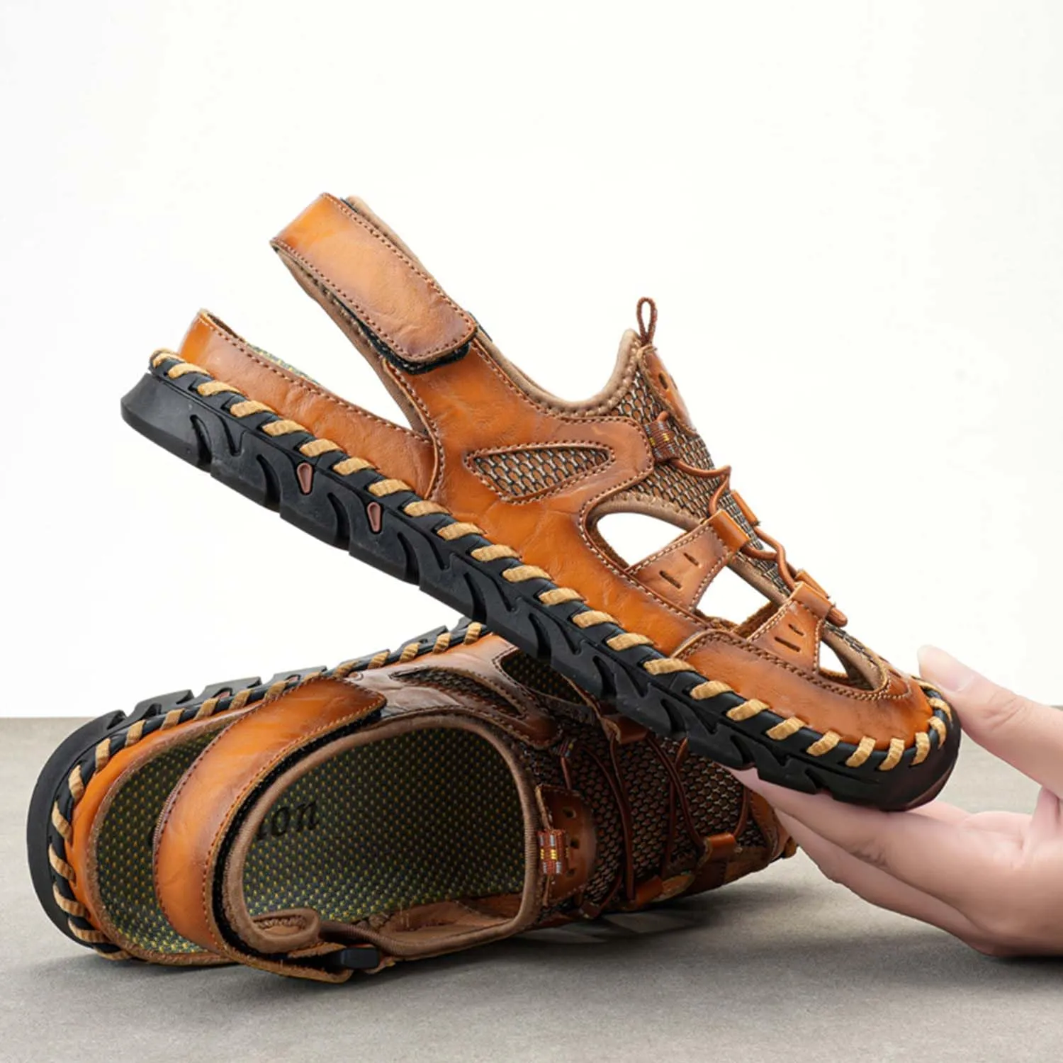 MEBAMY Mens Sport Outdoor Hiking Sandals Closed Toe Athletic Adventure Beach Fisherman Water Sandals Green