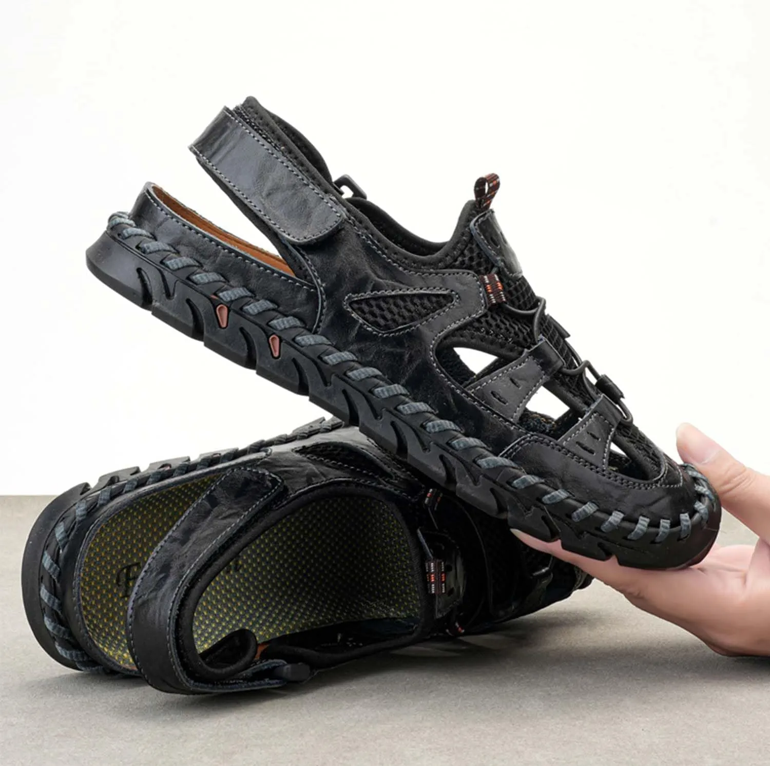 MEBAMY Mens Sport Outdoor Hiking Sandals Closed Toe Athletic Adventure Beach Fisherman Water Sandals Green