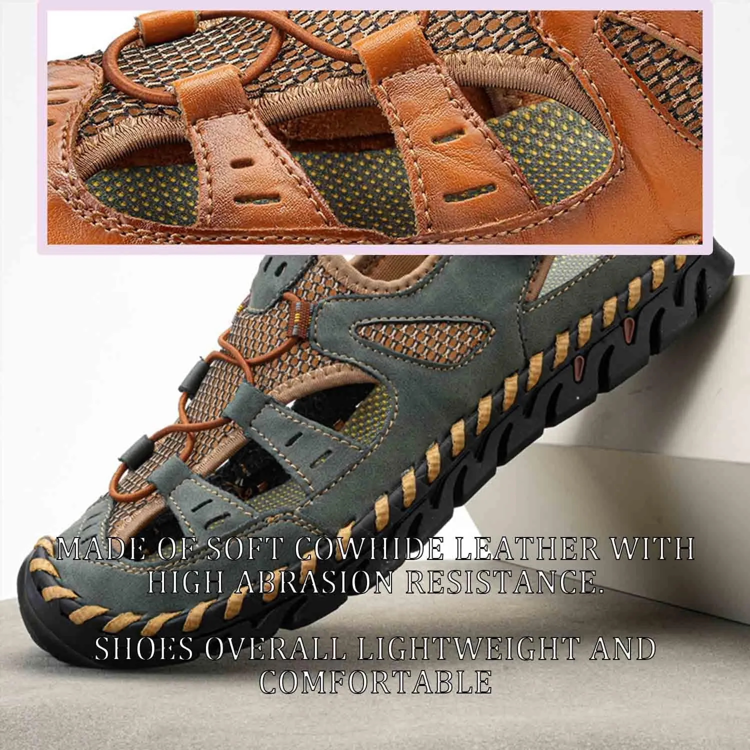 MEBAMY Mens Sport Outdoor Hiking Sandals Closed Toe Athletic Adventure Beach Fisherman Water Sandals Green