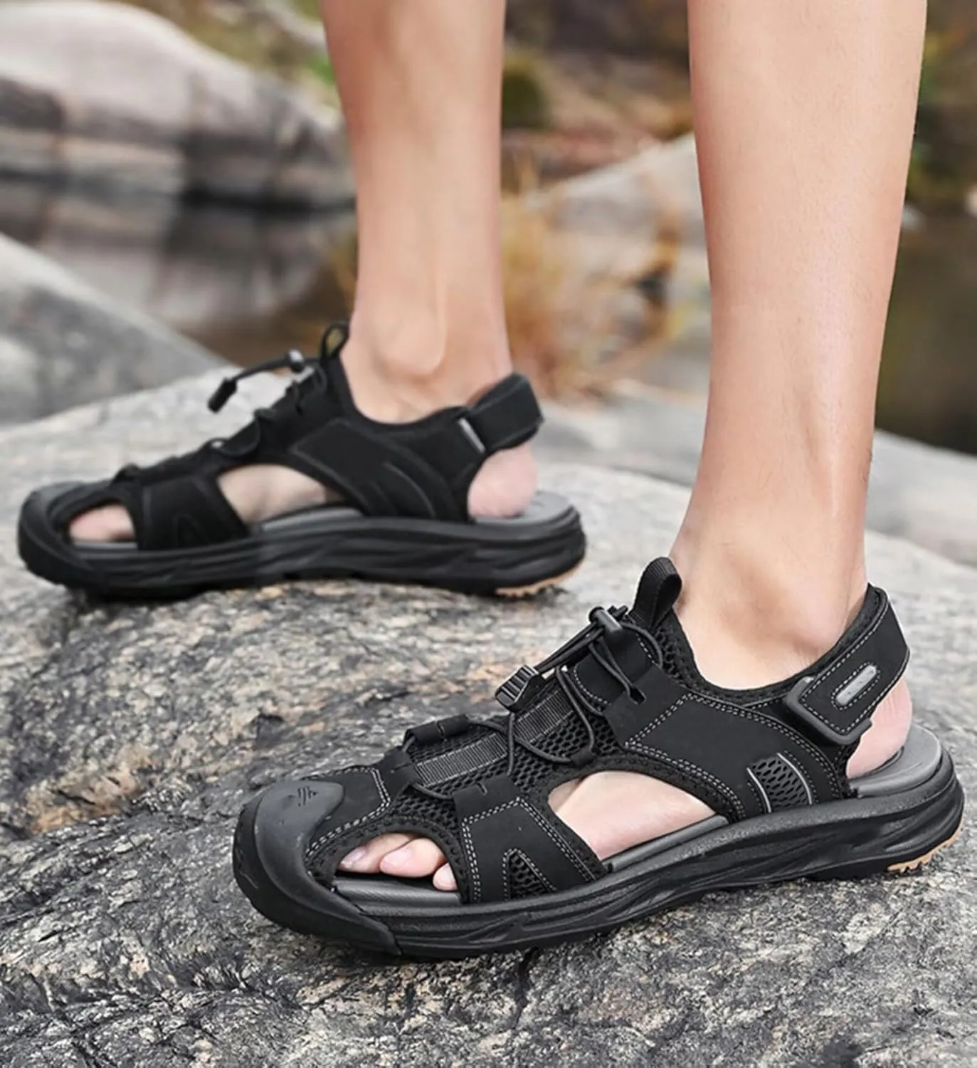 Mens Hiking Sandals Outdoor Sports Summer Beach Fisherman Sandals Closed Toe Trekking Walking Sandals Casual Breathable Athletic Sandals