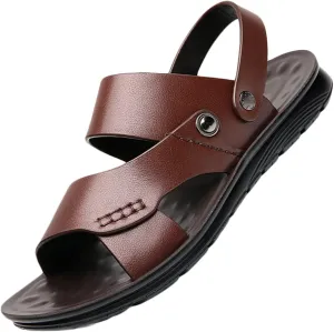 Mens Leather Sandals Casual Fisherman Sandals Summer Hiking Driving Walking Sandals Beach Slippers Waterproof Shoes