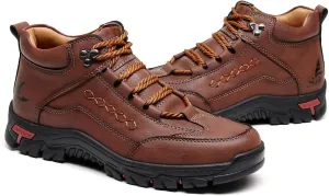Men's Leather Waterproof Hiking Ankle Boots Casual Lace Up Non-Slip Platform Sneakers Booties Fall Winter Outdoor Trekking Climbing Boots