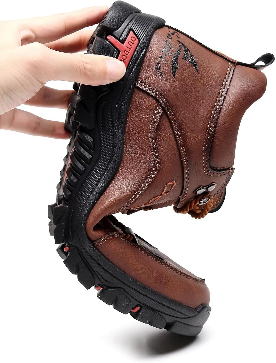 Men's Leather Waterproof Hiking Ankle Boots Casual Lace Up Non-Slip Platform Sneakers Booties Fall Winter Outdoor Trekking Climbing Boots