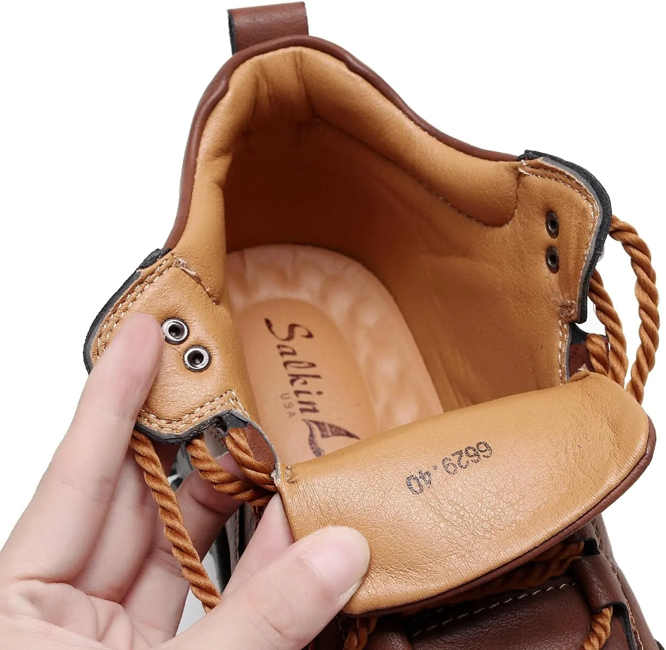 Men's Leather Waterproof Hiking Ankle Boots Casual Lace Up Non-Slip Platform Sneakers Booties Fall Winter Outdoor Trekking Climbing Boots