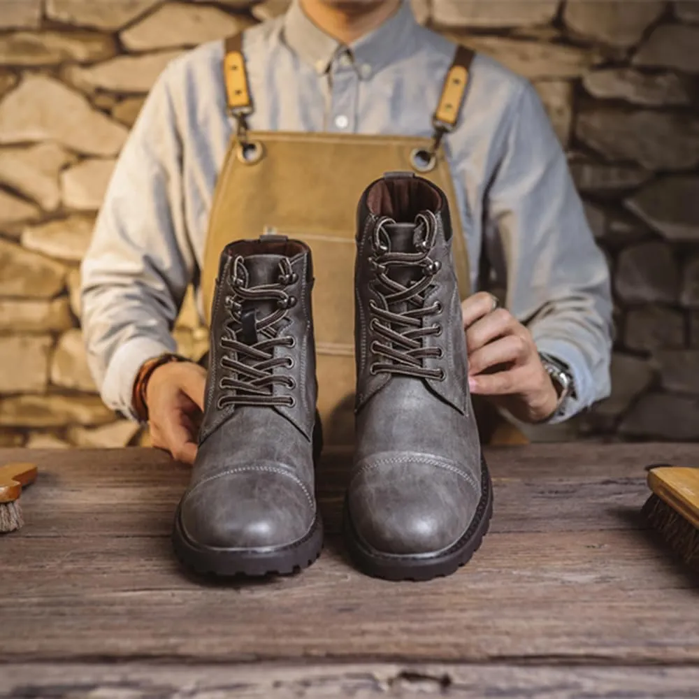 Men's Motorcycle Boots Black Platform Lace Up Combat Boots PU Leather Dress Boot for Business Casual