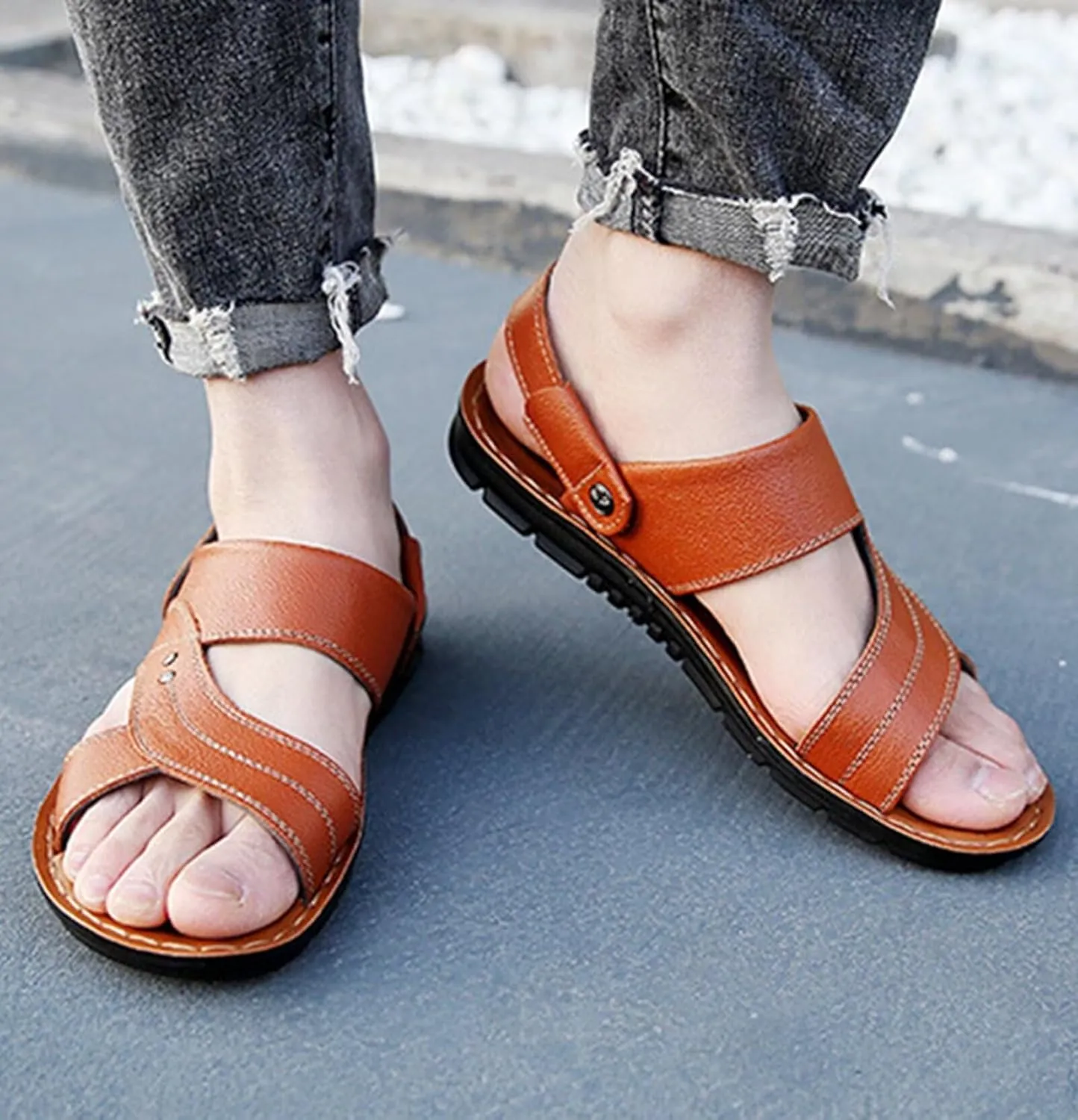 Men's Sport Sandals Breathable Slippers Leather Sandals Summer Fisherman Beach Shoes Waterproof Hiking Walking Sandals