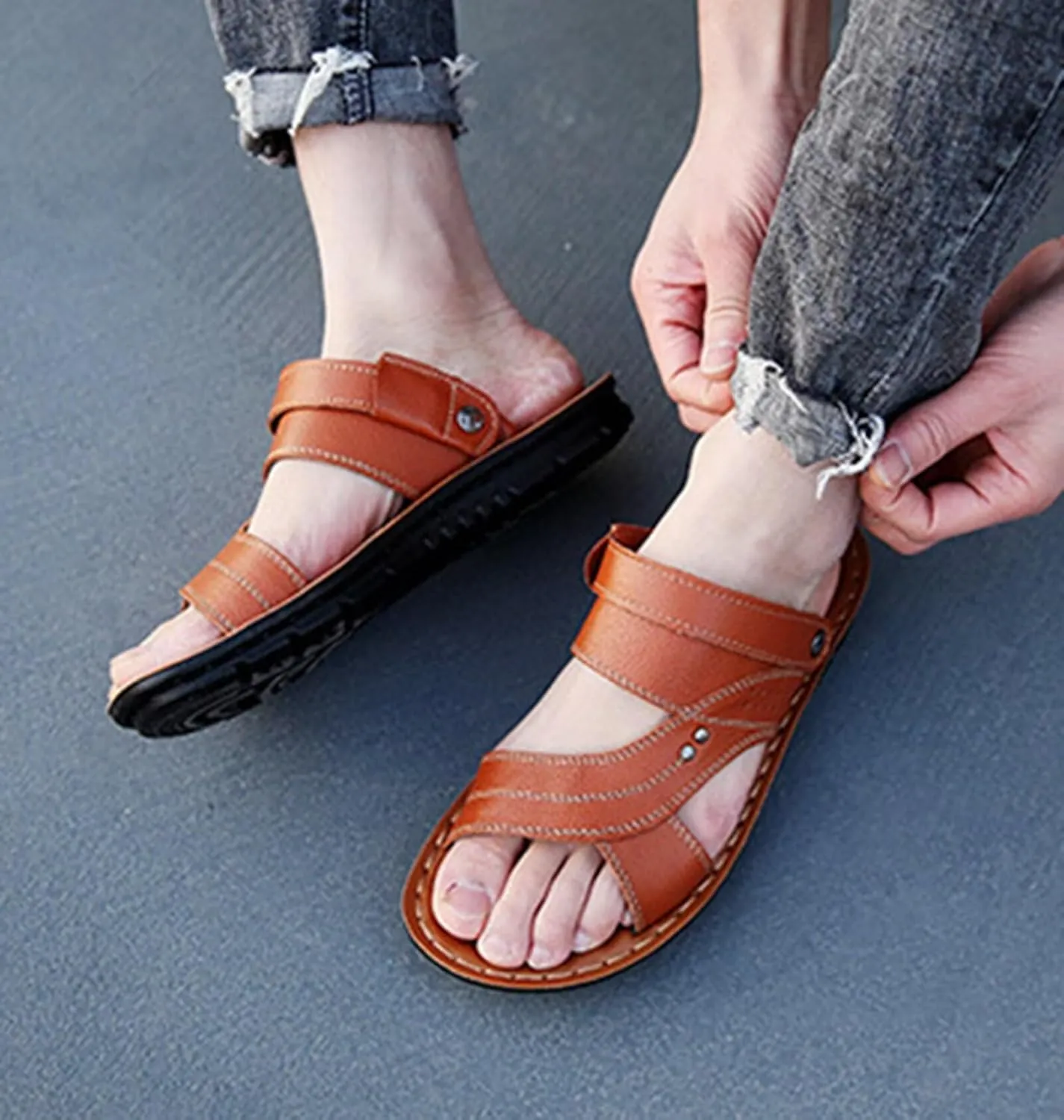 Men's Sport Sandals Breathable Slippers Leather Sandals Summer Fisherman Beach Shoes Waterproof Hiking Walking Sandals