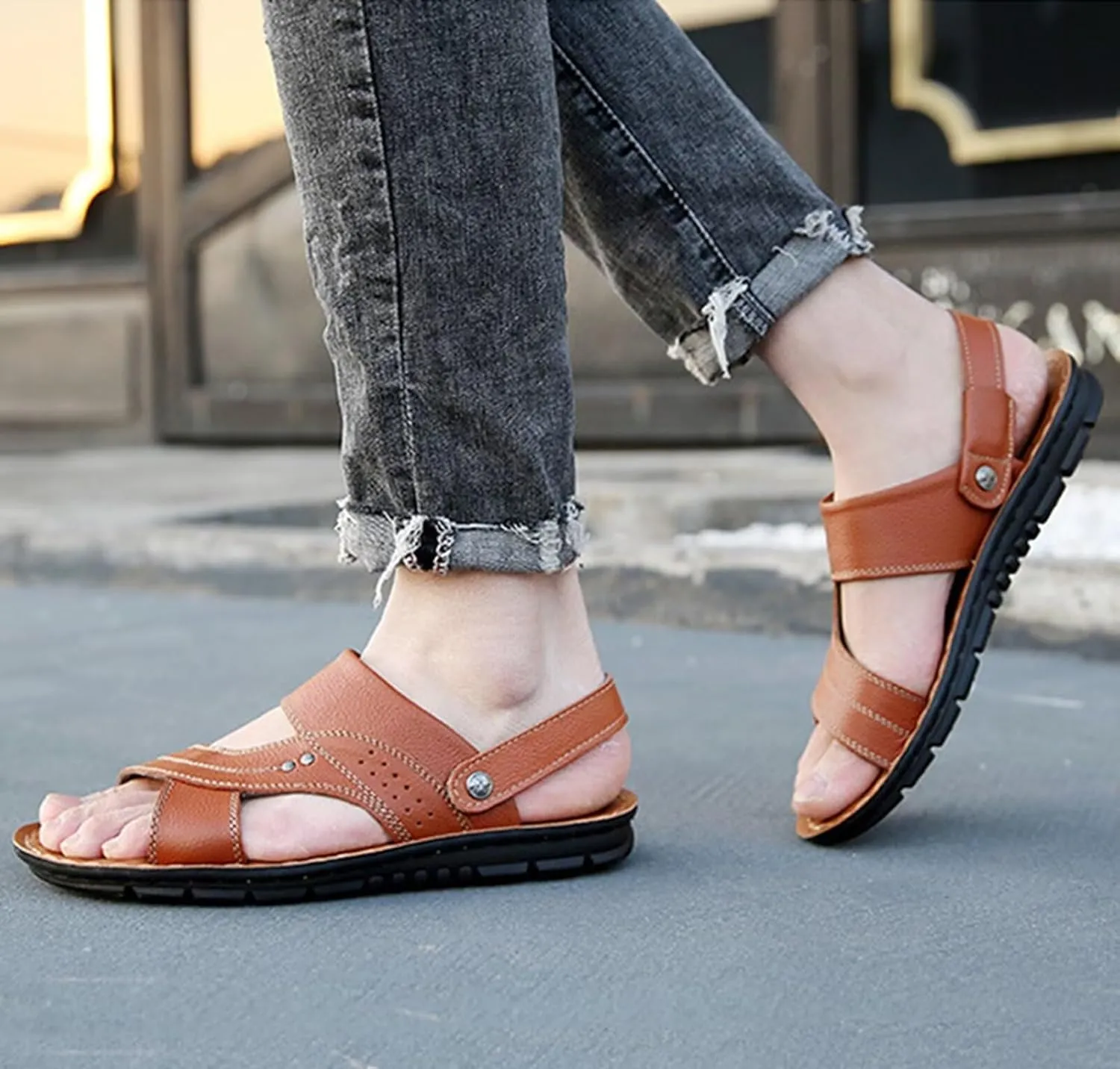 Men's Sport Sandals Breathable Slippers Leather Sandals Summer Fisherman Beach Shoes Waterproof Hiking Walking Sandals