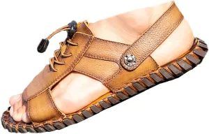 Men's Summer Leather Open Toe Fisherman Sandals, Non-Slip Beach Shoes for Outdoor Hiking