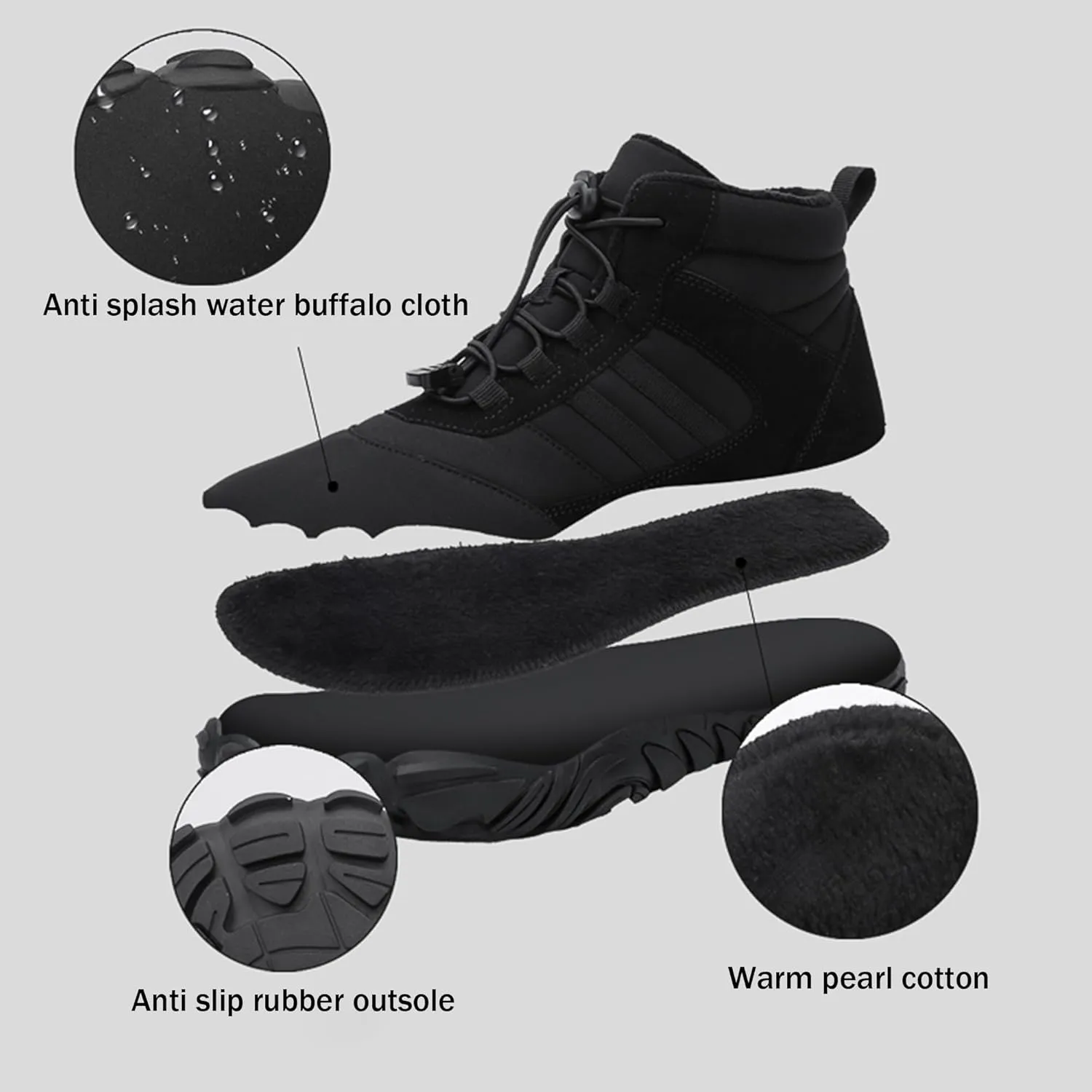 Mens Winter Trekking Snow Boots Women Winter Hiking Shoes Anti-Slip Warm Fur Lined Booties Slip On Lightweight Waterproof Shoes