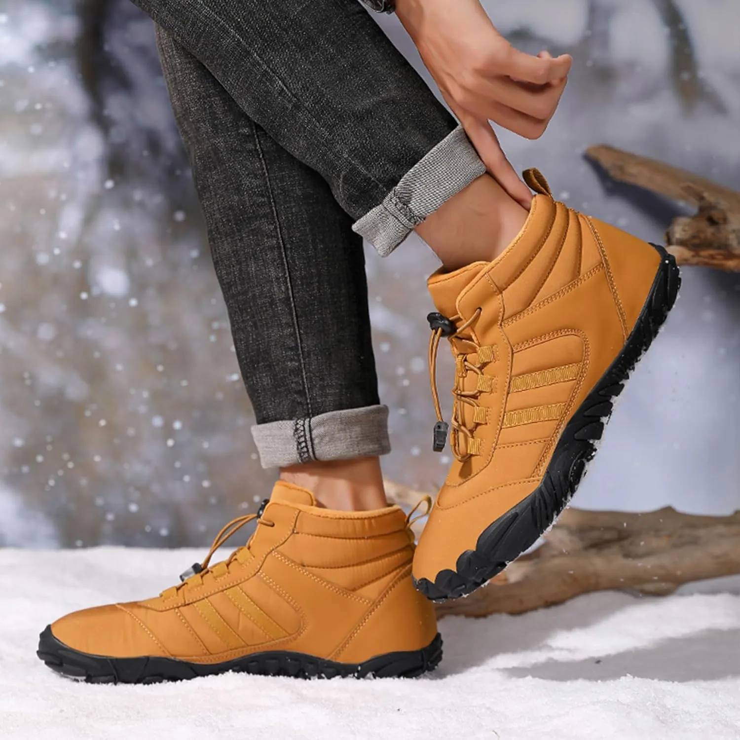 Mens Winter Trekking Snow Boots Women Winter Hiking Shoes Anti-Slip Warm Fur Lined Booties Slip On Lightweight Waterproof Shoes