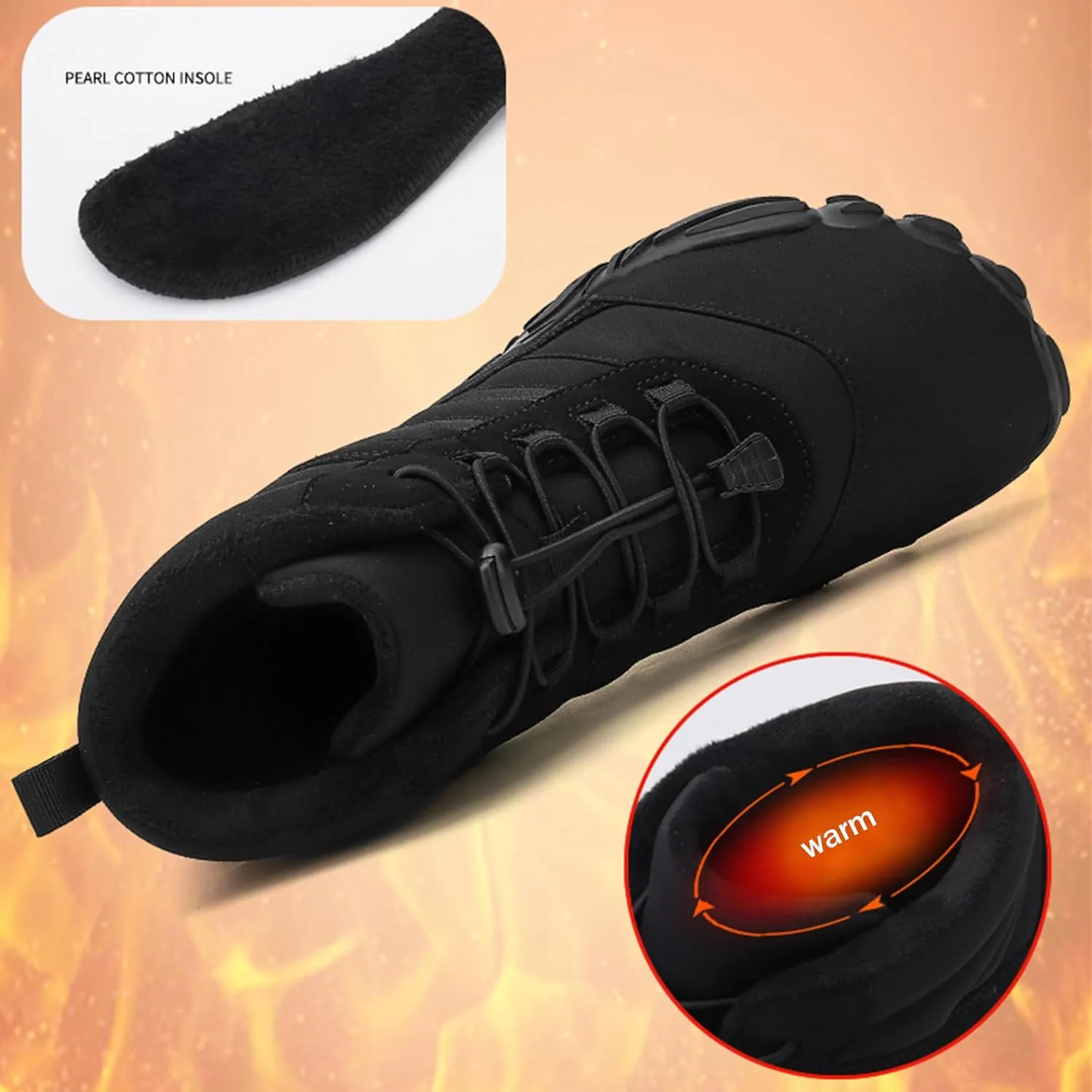 Mens Winter Trekking Snow Boots Women Winter Hiking Shoes Anti-Slip Warm Fur Lined Booties Slip On Lightweight Waterproof Shoes