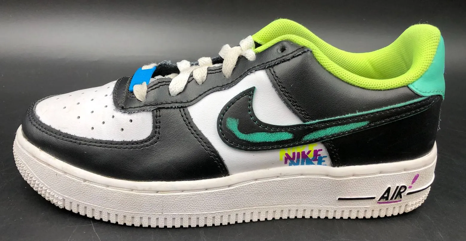 Nike Air Force 1 LV8 GS 'Graffiti' White/Black/Multicolor Sneakers - 4Y ( COA)