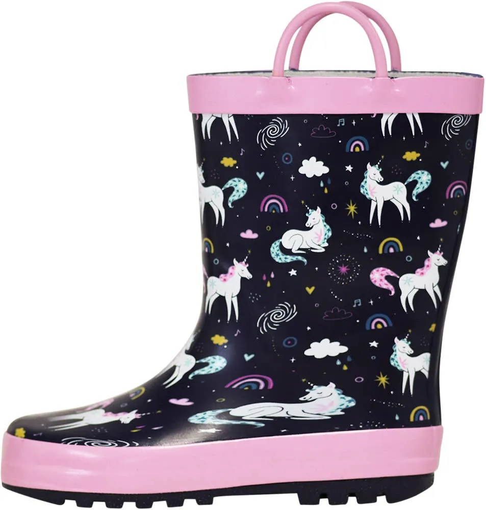 NORTY Tod Girls 6-10 Navy Unicorn Rain Boot 16211