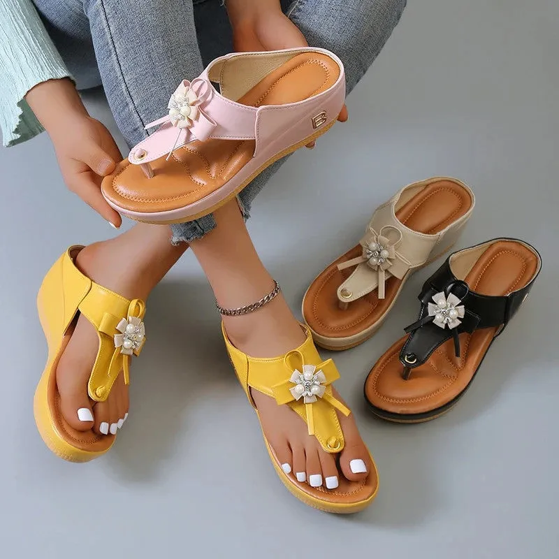 OCW Women Orthopedic Sandals Wedge Leisure Rhinestones Flip-flops