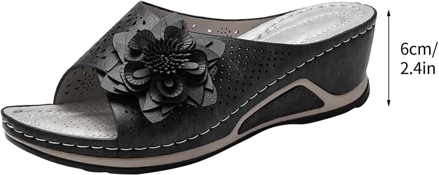 oiangi Orthopedic Sandals for Women with Arch Support,Summer Casual Flower Hollow Fish Mouth Open Toe Slip on Platform Slipper Comfy Outdoor Ladies Shoes