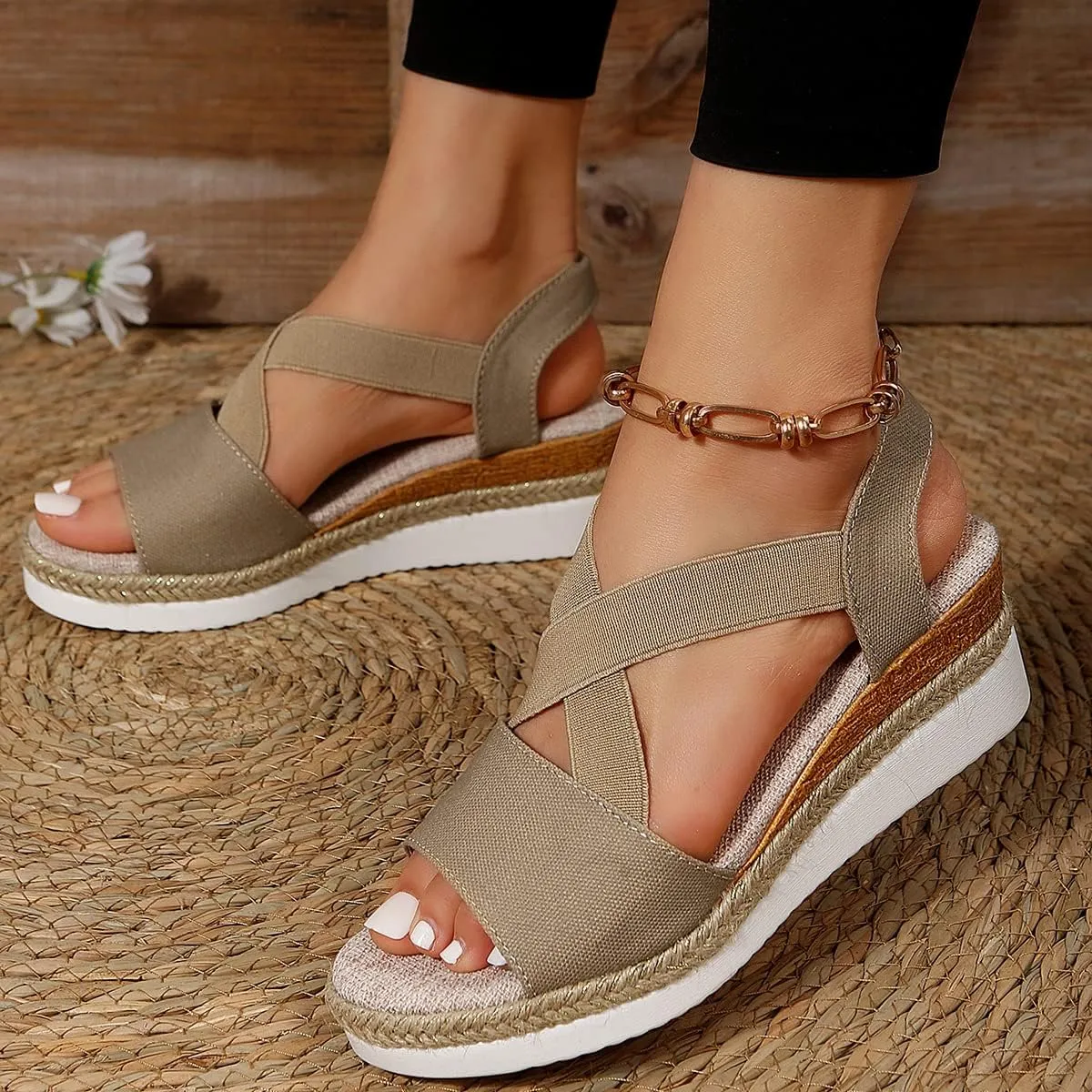 Orthopedic Platform Wedge Sandals for Women Summer Dressy Espadrilles Sandals, Open Toe Cross Ankle Strap Platform Wedges Beach Outdoor Comfortable Walking Shoes