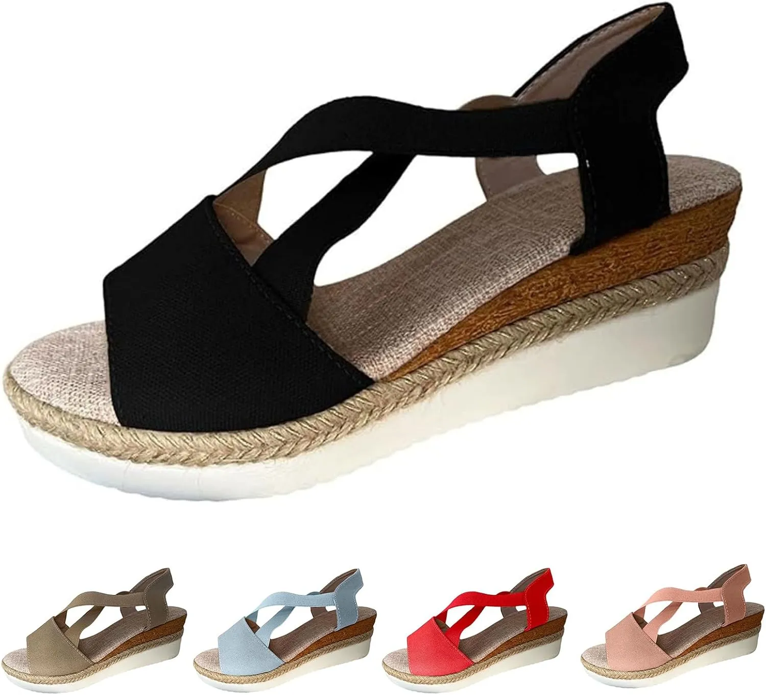 Orthopedic Platform Wedge Sandals for Women Summer Dressy Espadrilles Sandals, Open Toe Cross Ankle Strap Platform Wedges Beach Outdoor Comfortable Walking Shoes