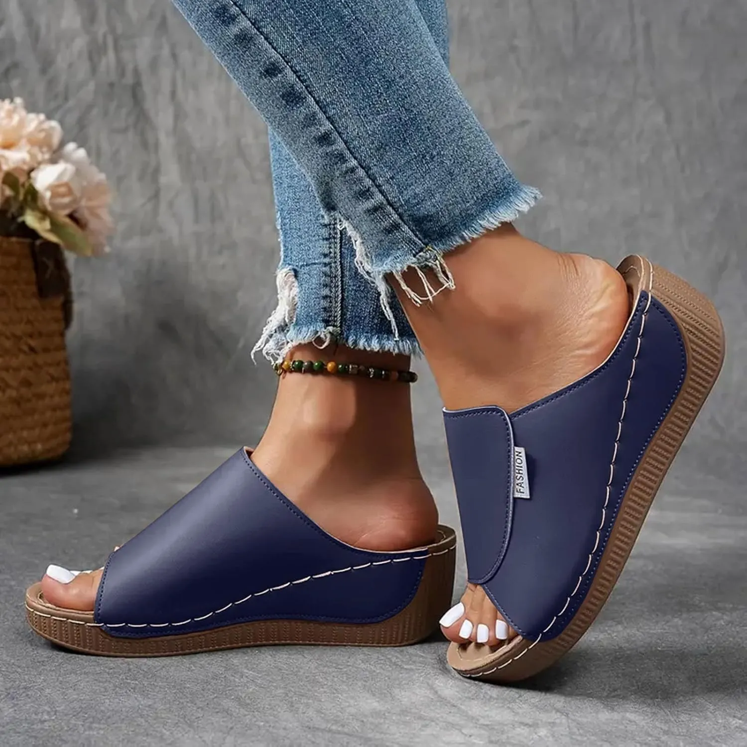 Orthopedic Sandals for Women Arch Support Dressy Comfortable Platform Wedge Sandals Slip On Summer Slides Orthotic Shoes Best Walking Shoes for Women with Plantar Fasciitis
