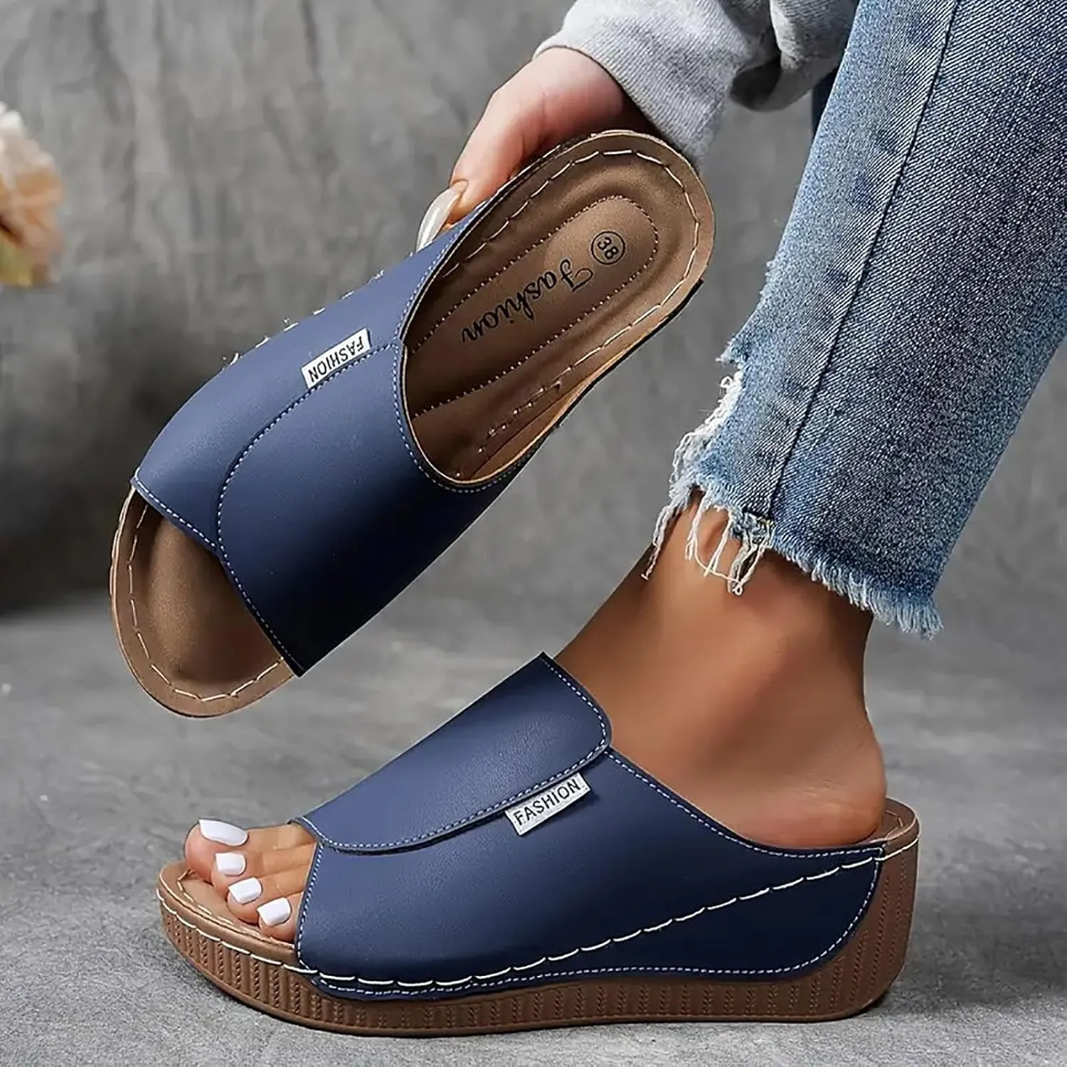 Orthopedic Sandals for Women Arch Support Dressy Comfortable Platform Wedge Sandals Slip On Summer Slides Orthotic Shoes Best Walking Shoes for Women with Plantar Fasciitis