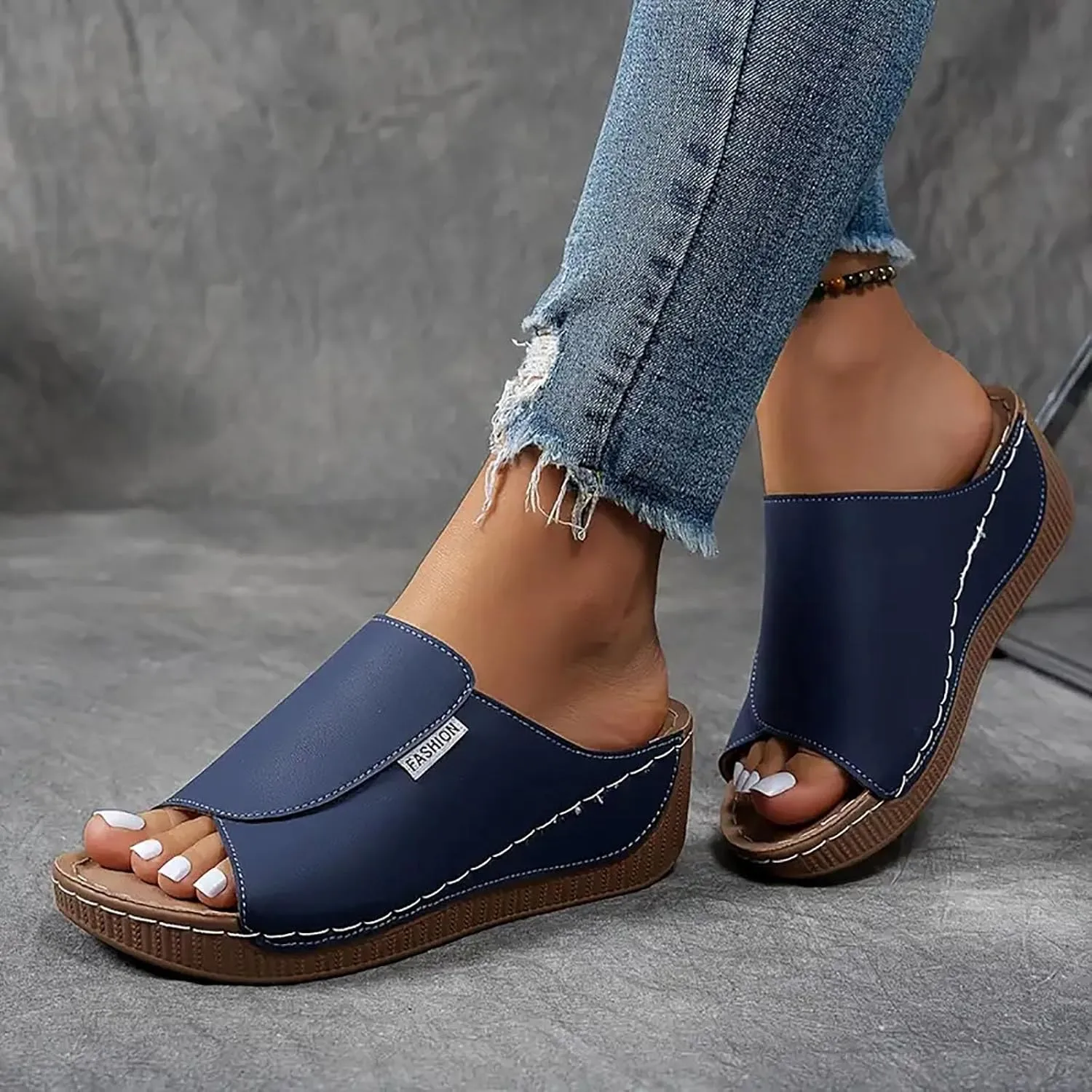 Orthopedic Sandals for Women Arch Support Dressy Comfortable Platform Wedge Sandals Slip On Summer Slides Orthotic Shoes Best Walking Shoes for Women with Plantar Fasciitis