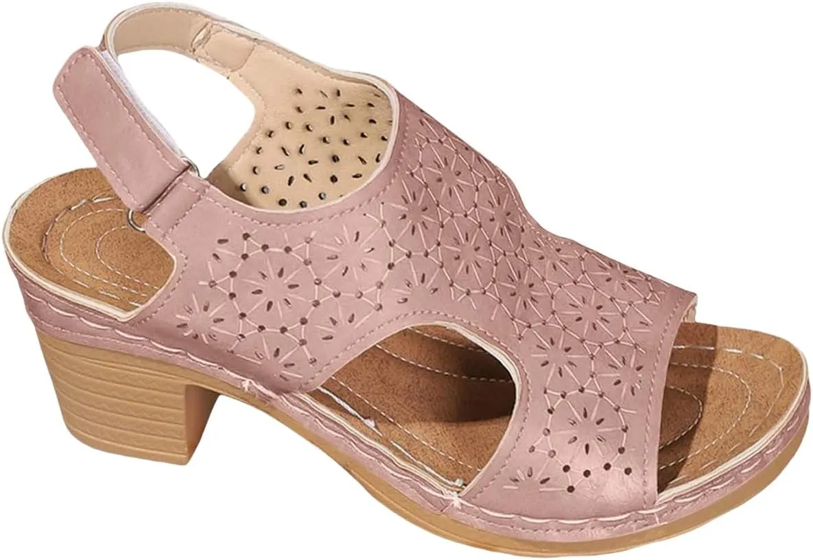Orthopedic Sandals for Women Open Toe Slip-On Comfortable Chunky Heels Sandal Dressy Casual Summer Wedge Sandals Ankle Strap Slingback Walking Shoes Soft Leather Shoes
