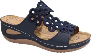 Orthopedic Sandals for Women Slip On Walking Slippers with Arch Support Cushion Platform Dressy Summer Wide Width Flat Wedge Casual Gladiator Faux Leather Open Toe Spring Fall Flip Flops