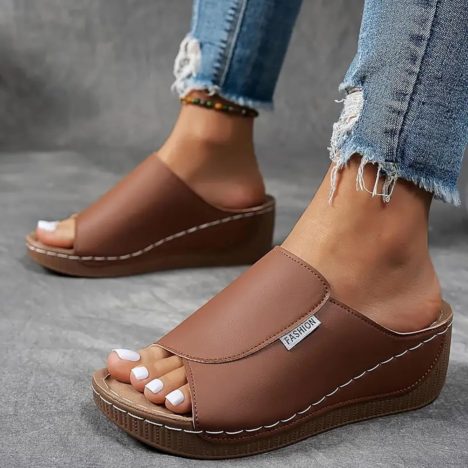 Orthopedic Sandals for Women Wide Width, Womens Slide Sandals with Arch Support Dressy Summer Comfortable Platform Wedges Slip On Walking Sandal Open Toe Casual Slippers