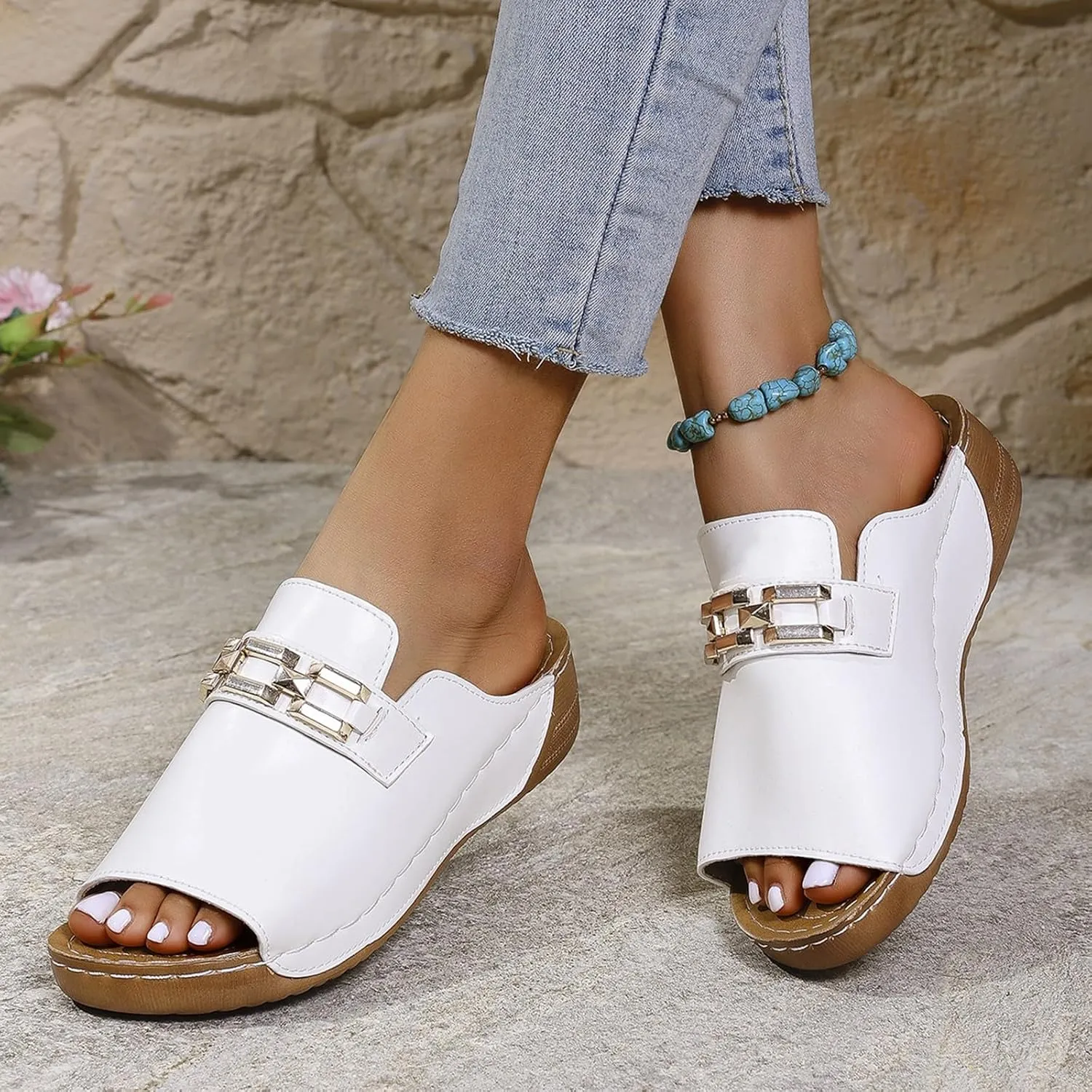 Orthopedic Wedge Sandals for Women 2025 Open Toe Wide Width Arch Support Dressy Summer Comfortable Beach Shoes Low Heel Platform Slides Slippers