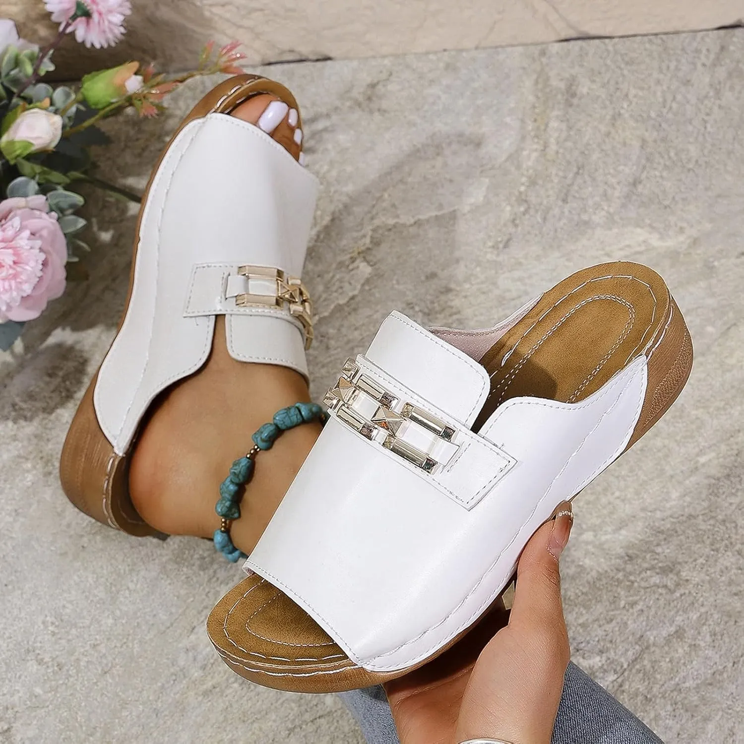Orthopedic Wedge Sandals for Women 2025 Open Toe Wide Width Arch Support Dressy Summer Comfortable Beach Shoes Low Heel Platform Slides Slippers