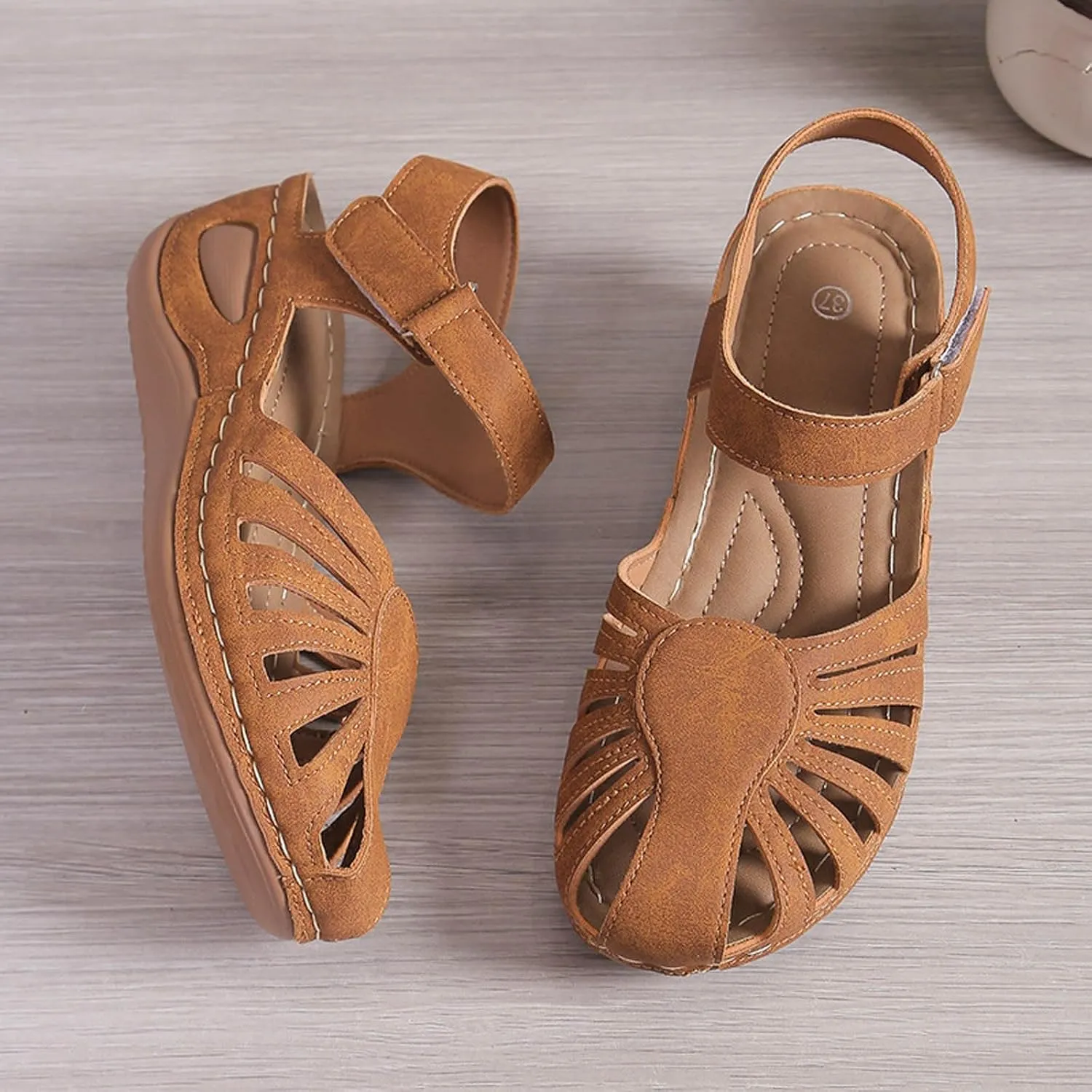 Orthopedic Wedge Sandals for Women Summer Dressy 2025 Women's Casual Boho Sandal Fisherman Leather Comfortable Softsole Closed Toe Ankle Strap Beach Shoes