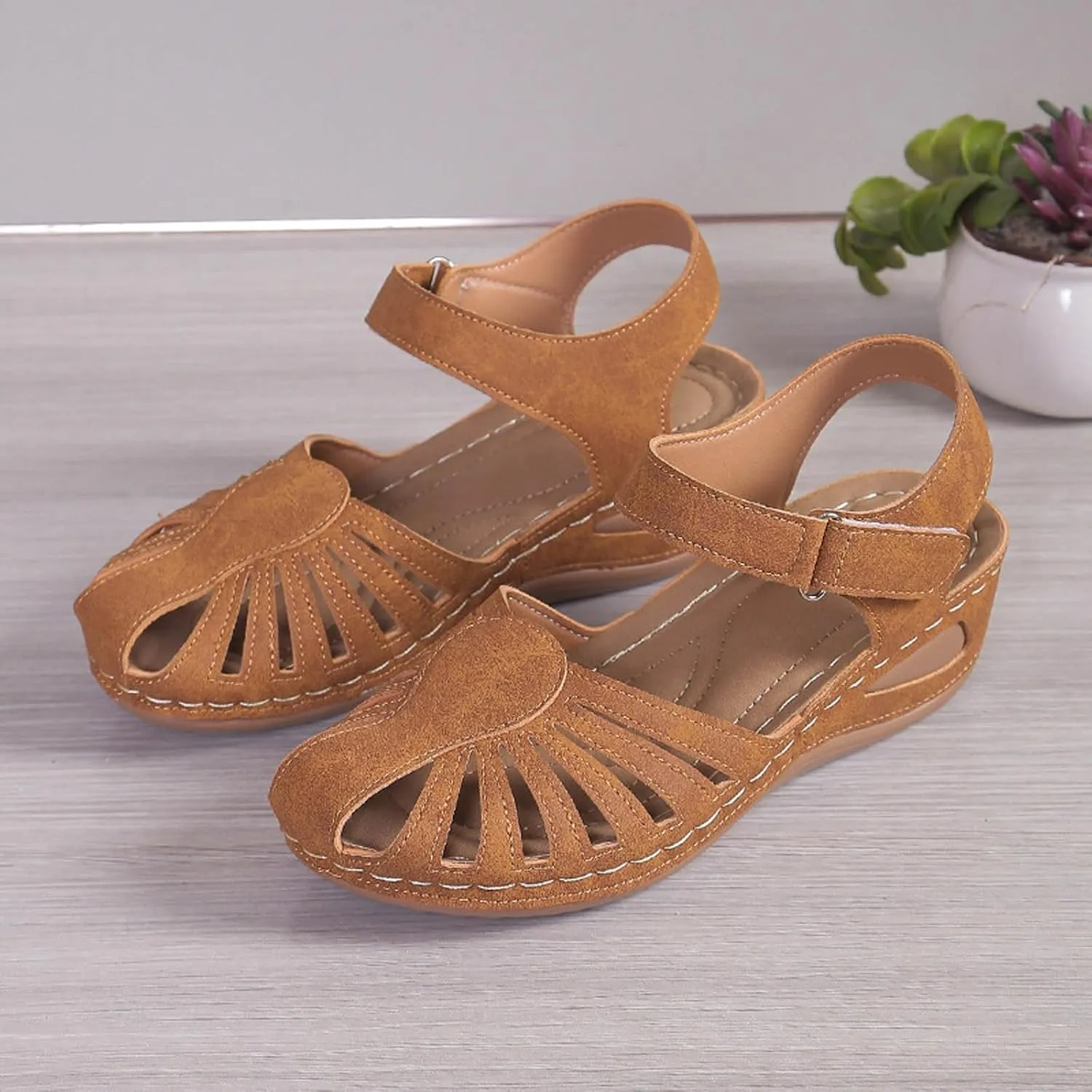 Orthopedic Wedge Sandals for Women Summer Dressy 2025 Women's Casual Boho Sandal Fisherman Leather Comfortable Softsole Closed Toe Ankle Strap Beach Shoes