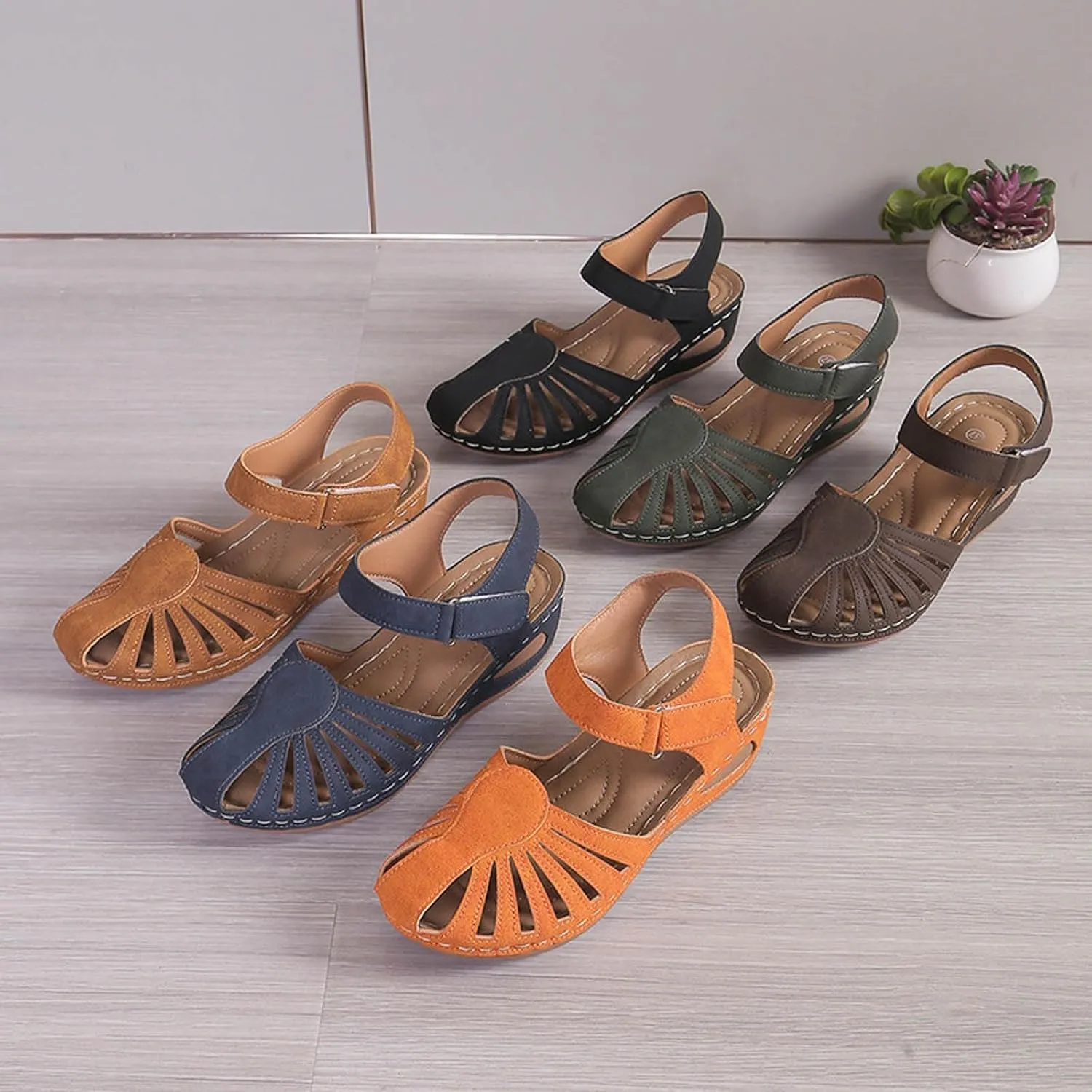 Orthopedic Wedge Sandals for Women Summer Dressy 2025 Women's Casual Boho Sandal Fisherman Leather Comfortable Softsole Closed Toe Ankle Strap Beach Shoes