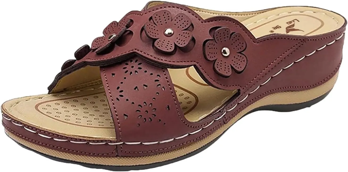 Orthopedic Wedge Sandals for Women Summer Dressy Low Heel Sandals with Arch Support Cushion Footbed Platform Casual Slip On Comfortable Walking Sandal