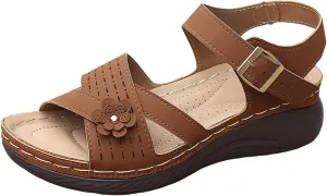 Orthopedic Wide Sandals for Women Arch Support Wedge Sandals Summer Walking Shoes Dressy Open Toe Ankle Strap Casual Sandal Low Heel Slip on Shoe Going Out Beach Shoes