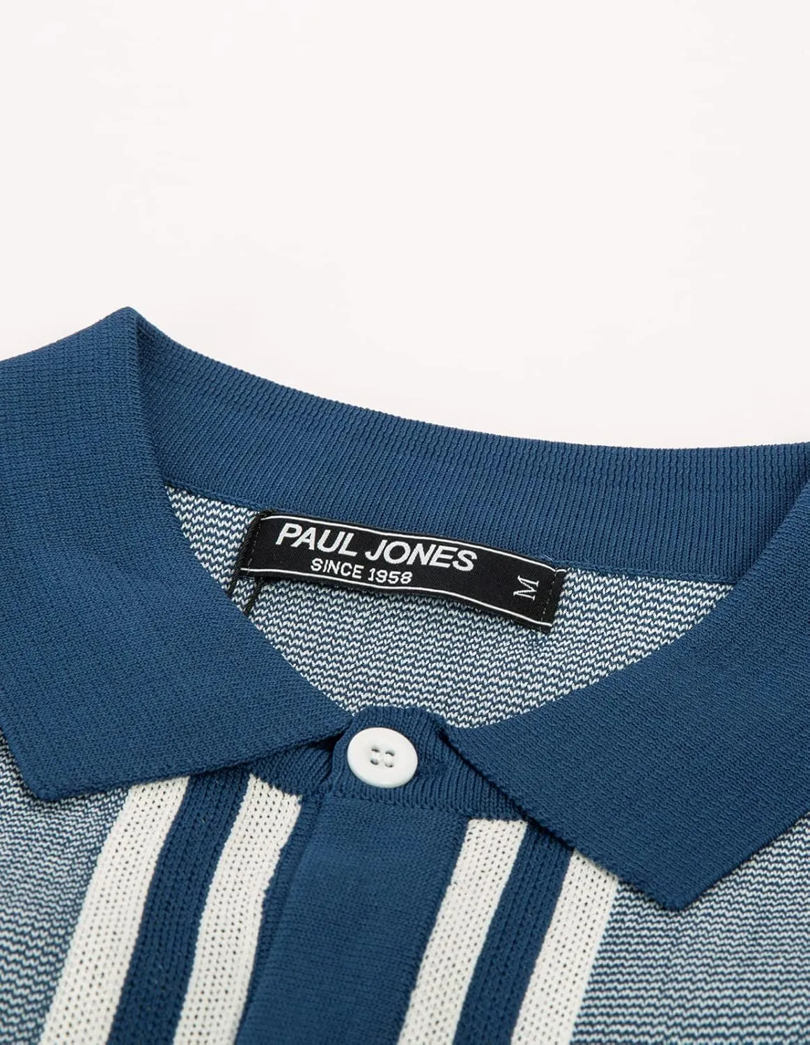 PJ PAUL JONES Men's Vintage Stripe Knit Polo Shirts Short Sleeve Stylish Button Down Cardigan Sweater