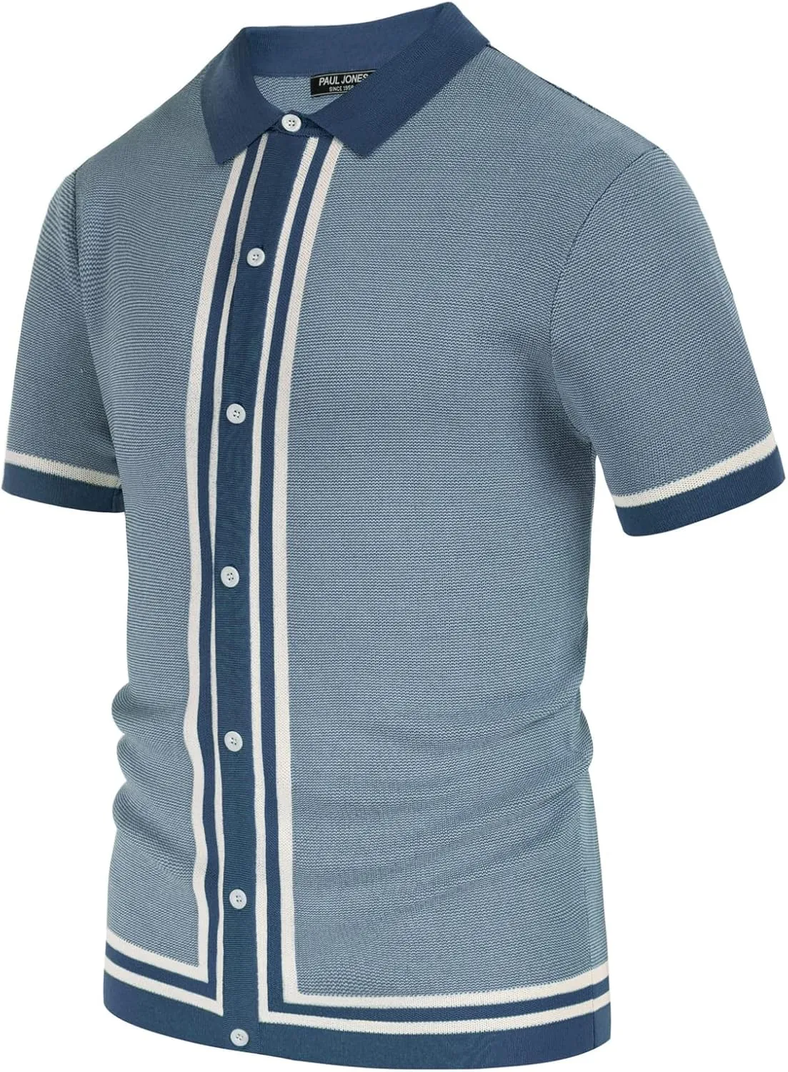 PJ PAUL JONES Men's Vintage Stripe Knit Polo Shirts Short Sleeve Stylish Button Down Cardigan Sweater
