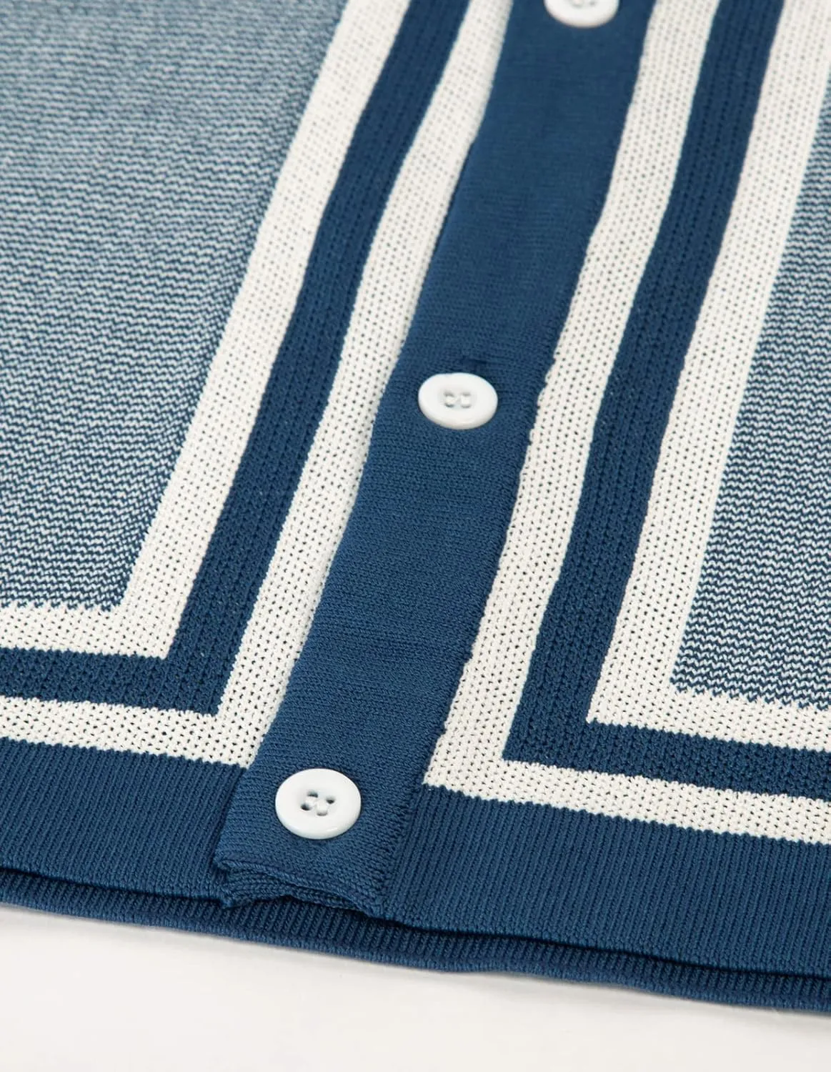 PJ PAUL JONES Men's Vintage Stripe Knit Polo Shirts Short Sleeve Stylish Button Down Cardigan Sweater