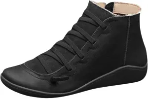 Platform Boots for Women Vintage Ankle Boots for Women Round Toe Lace-Up Side Zipper Casual Short Boots Women's Boots