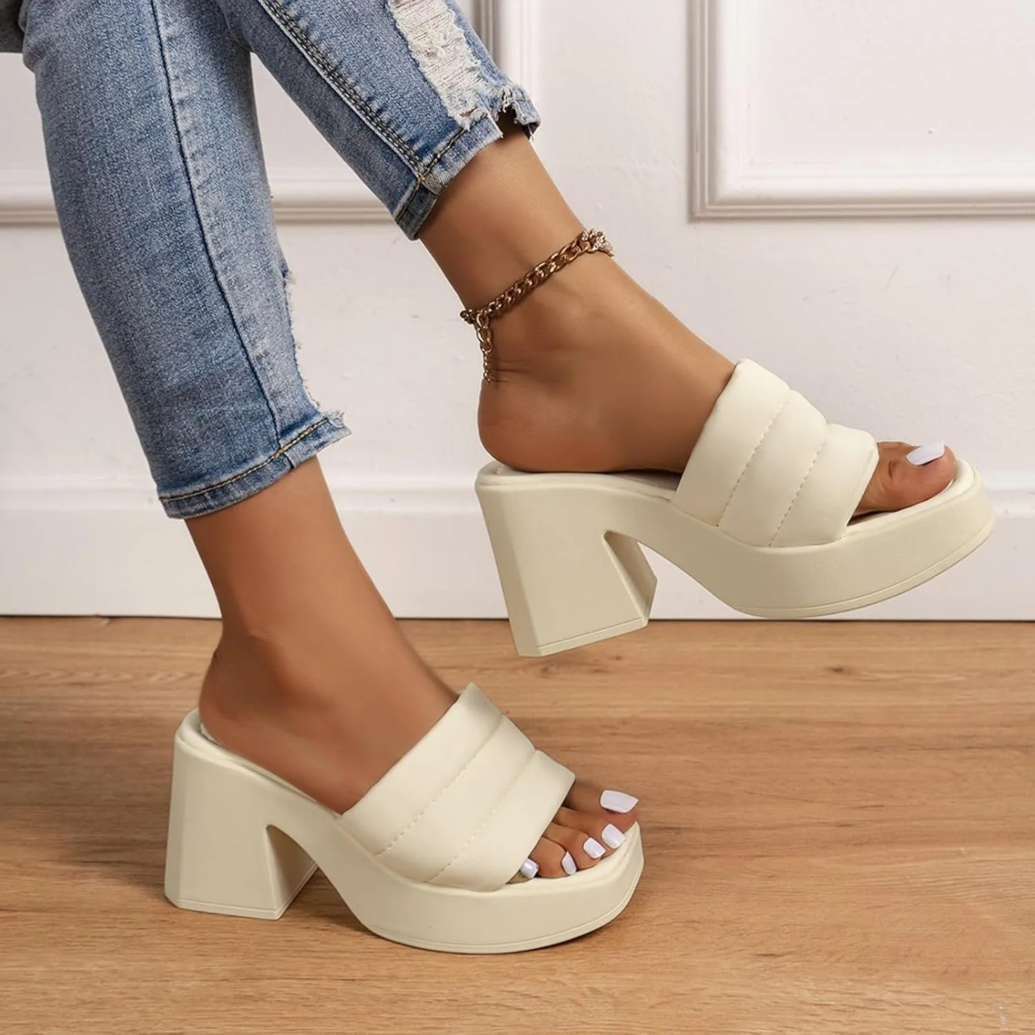 Platform Sandals for Women Open Toe Chunky High Heel Slides Dressy Casual Summer Beach Slippers Party Dress Elegant Sandal