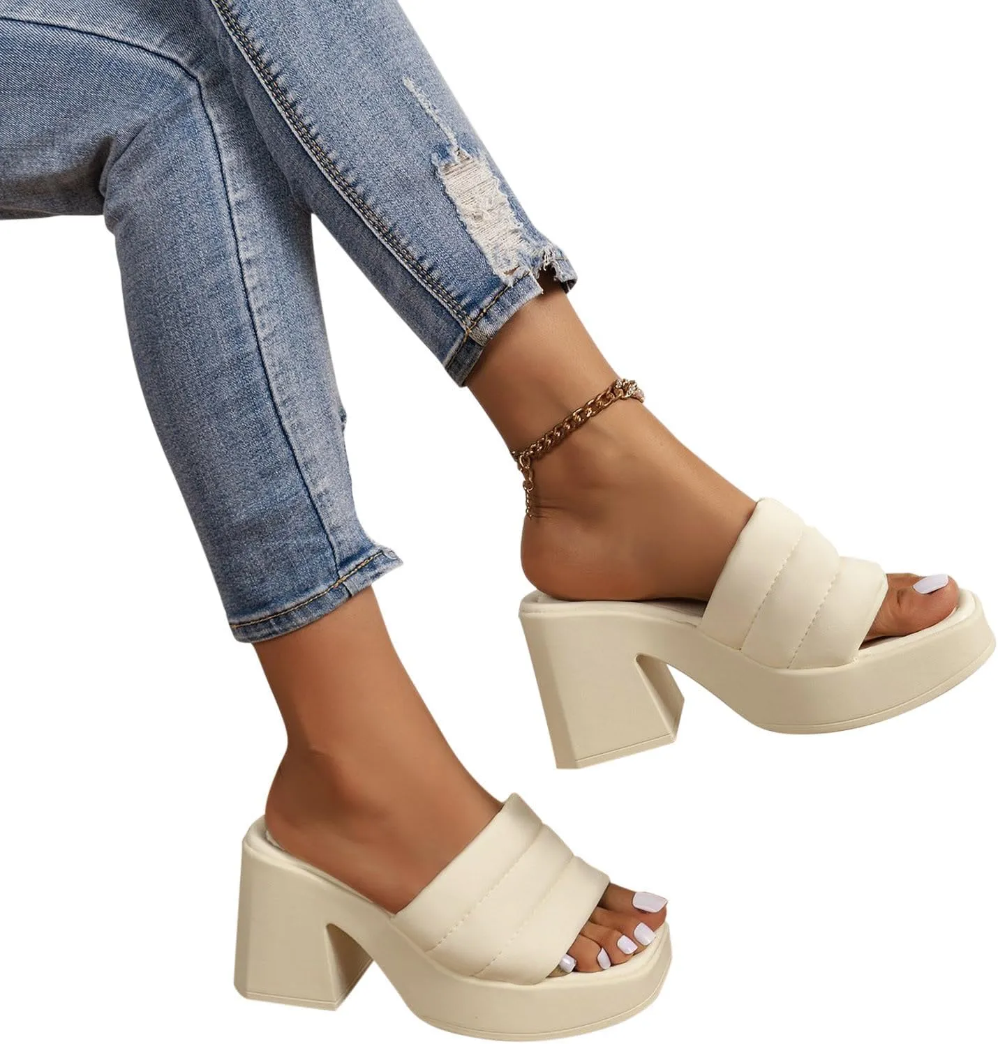 Platform Sandals for Women Open Toe Chunky High Heel Slides Dressy Casual Summer Beach Slippers Party Dress Elegant Sandal
