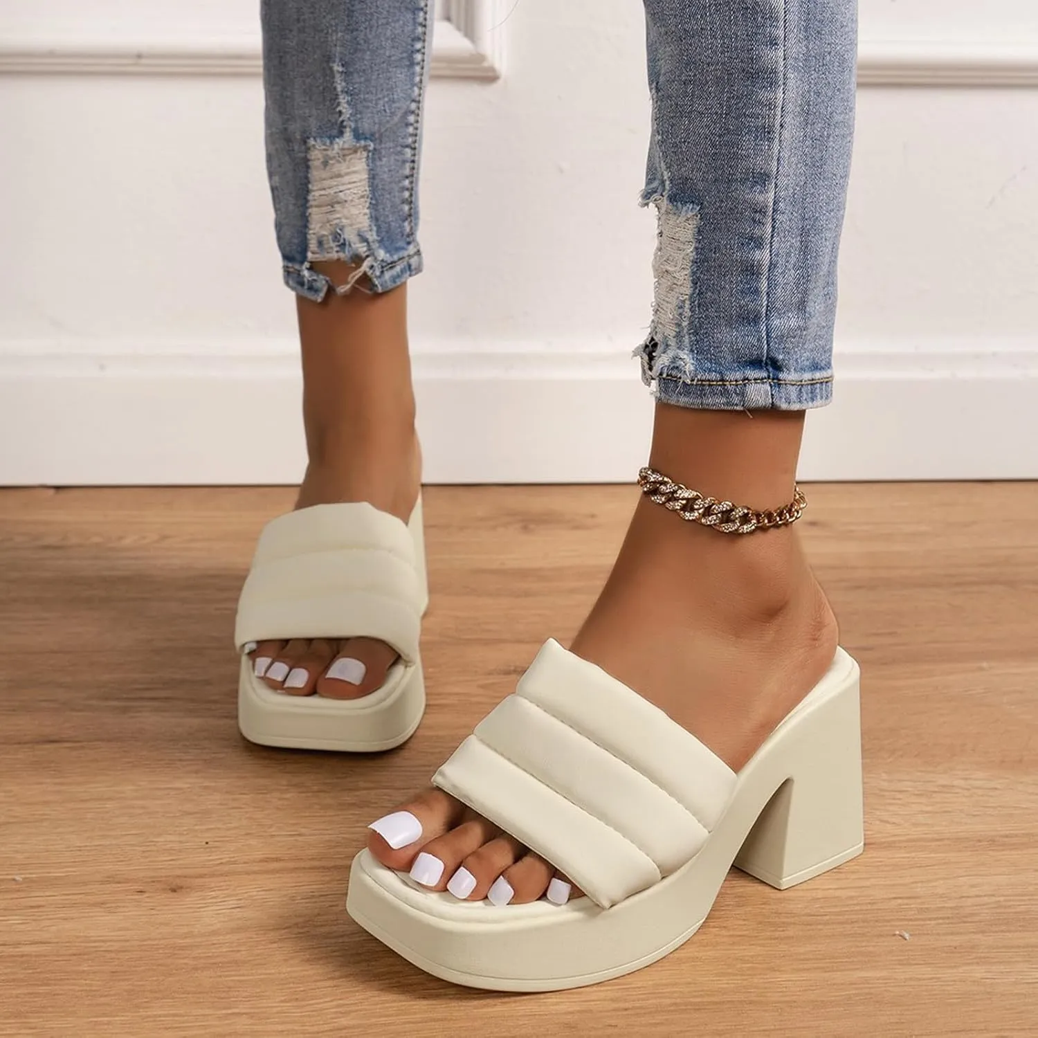 Platform Sandals for Women Open Toe Chunky High Heel Slides Dressy Casual Summer Beach Slippers Party Dress Elegant Sandal