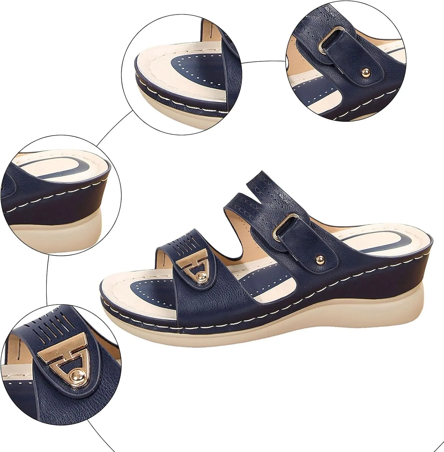 Sandals for Women 2025 Dressy Arch Support Orthopedic Sandal Metal Decoration Wide Width House Wedge Slippers Shoes
