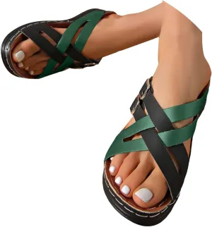 Sandals for Women 2025 Dressy Color Block Orthopedic Sandal Women's Comfort Arch Support Wide Width Wedge Slippers
