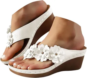 Sandals For Women 2025 Dressy Flower Flip Flops Women's Slip On Wedge Shoes Orthopedic Thong Sandal Flip-Flops