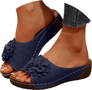 Sandals For Women 2025 Dressy Flower Wedges Sandal Women's Arch Support Wide Width Slippers Orthopedic Slides Shoes