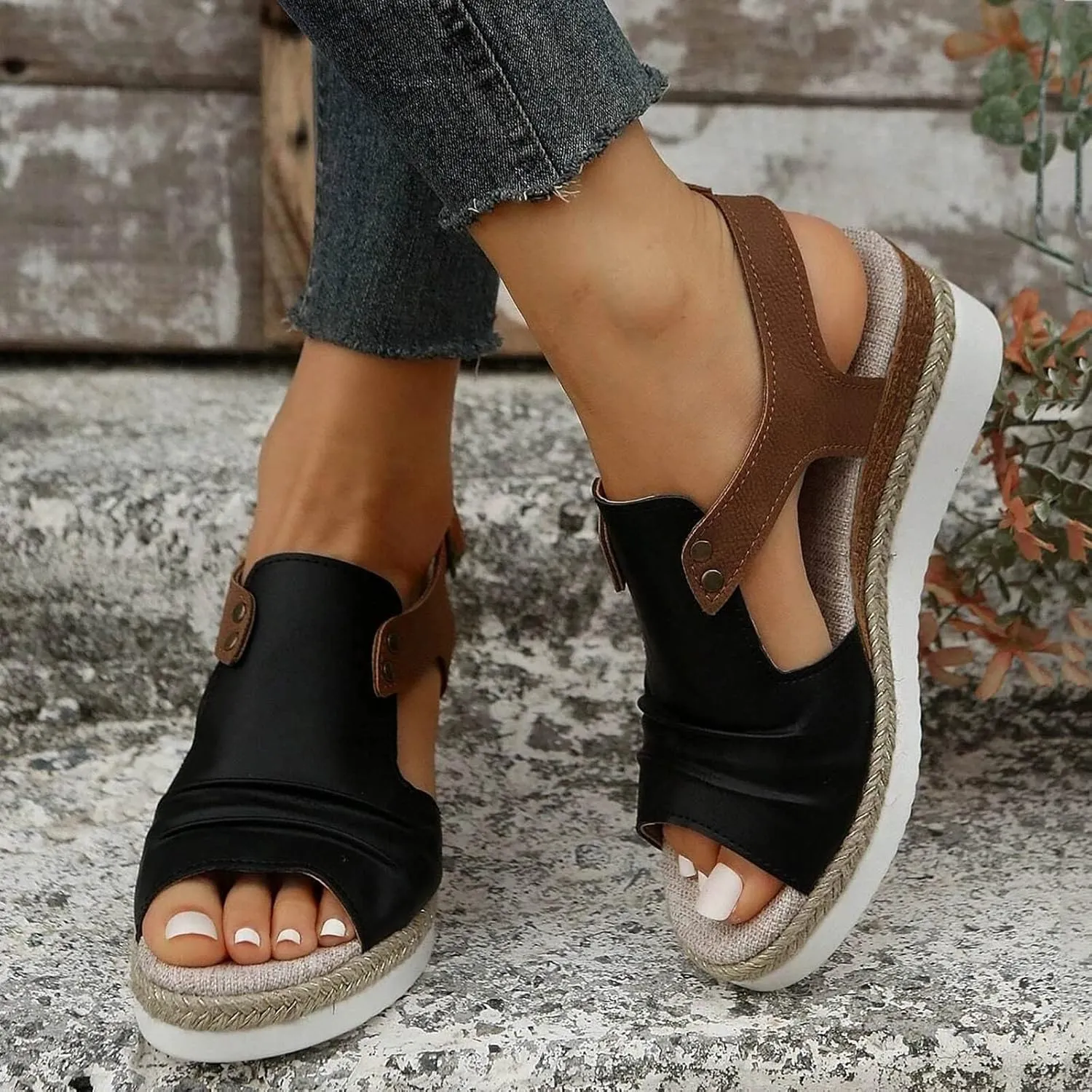 Sandals for Women, Open Toe Dressy Summer Espadrilles for Women Ankle Strap Orthopedic Wedge Platform Sandals