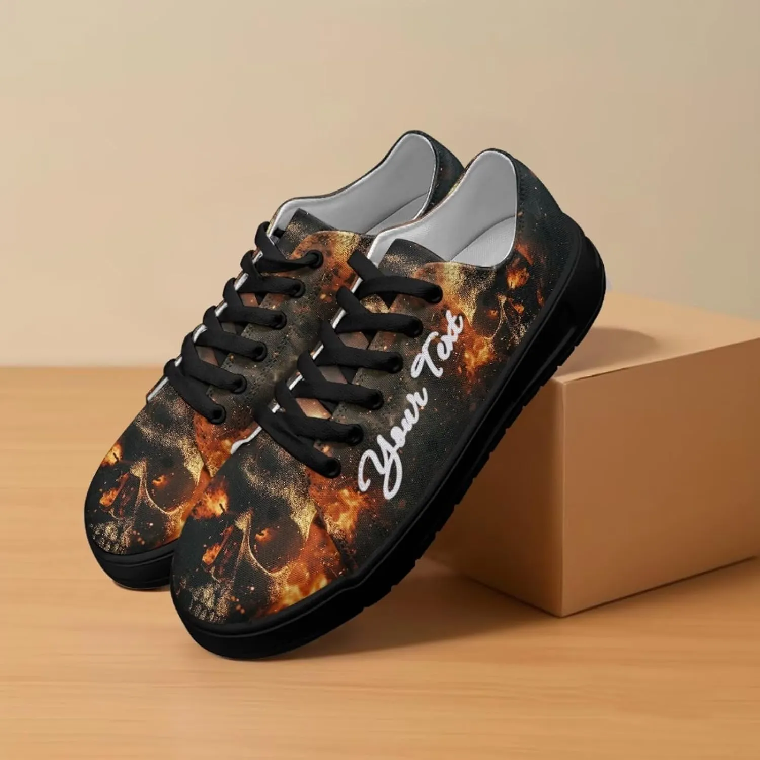 Skull Print Custom Walking Shoes for Women Men Canvas Work Running Sneaker with Your Name & Text
