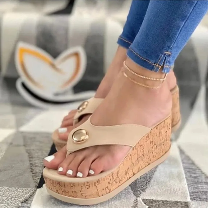 Sonicelife  Women Slippers Summer Casual Platform Shoes Flip Flops Wedges Solid Color Female Comfortable Slip-On Ladies Beach Footwear 2024